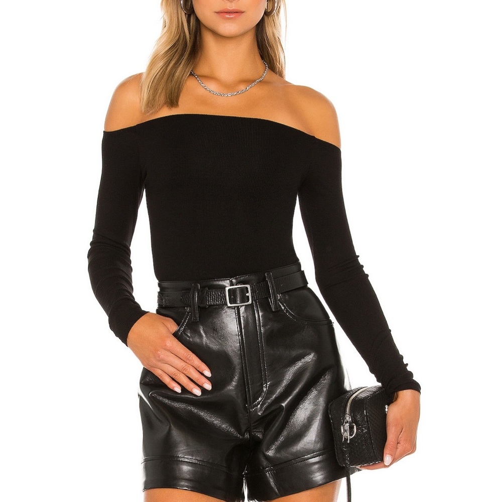 Enza costa silk rib off shoulder long sleeve top